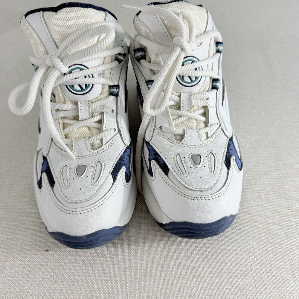 Y2K Chunky Dad Sneakers Women’s Size 7 White Navy Teal Retro 90s Style Shoes